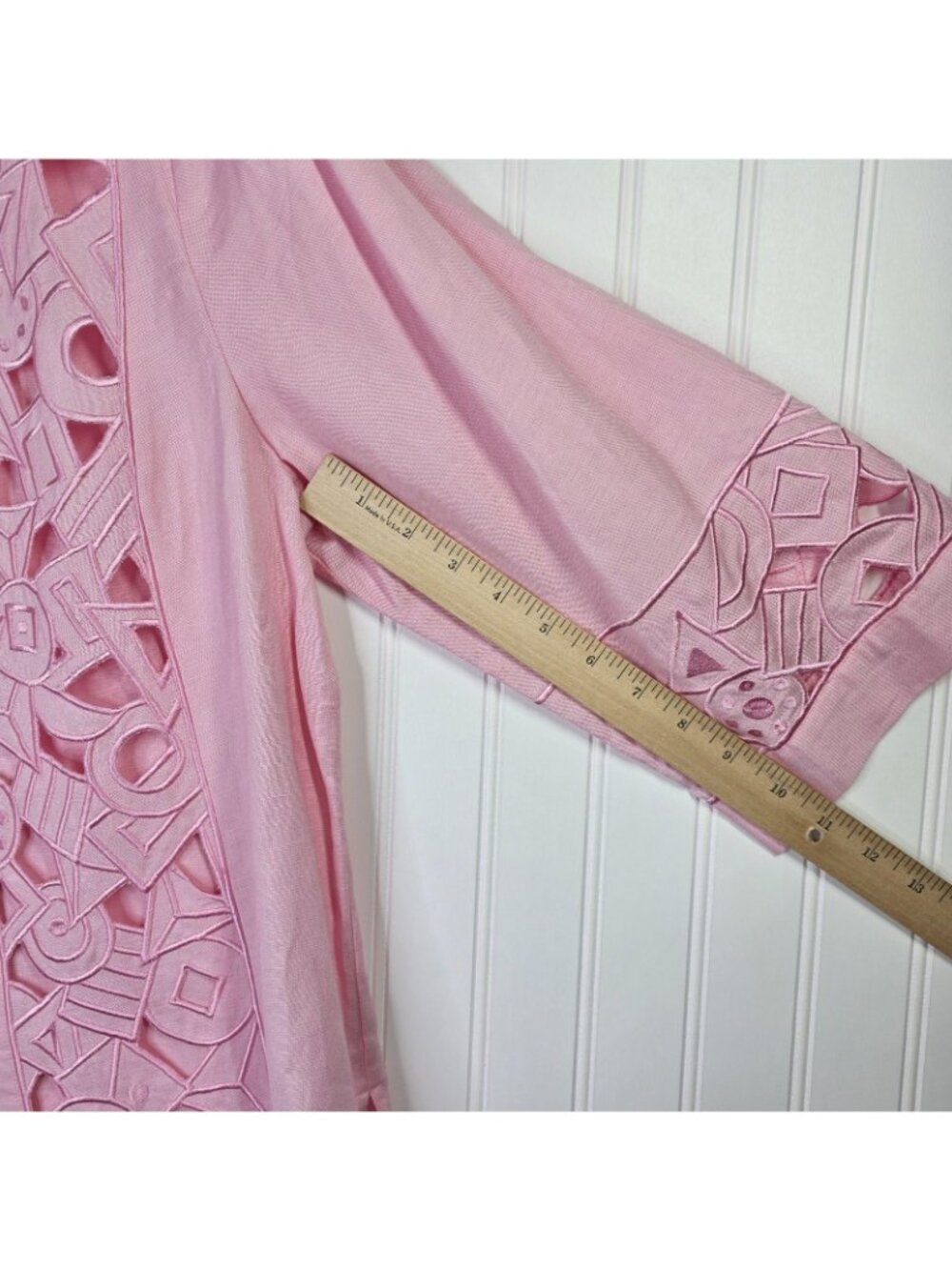 Bob Mackie Wearable Art Jacket Tank Set Womens XL Pink Linen Cutout Cottagecore - Picture 13 of 16